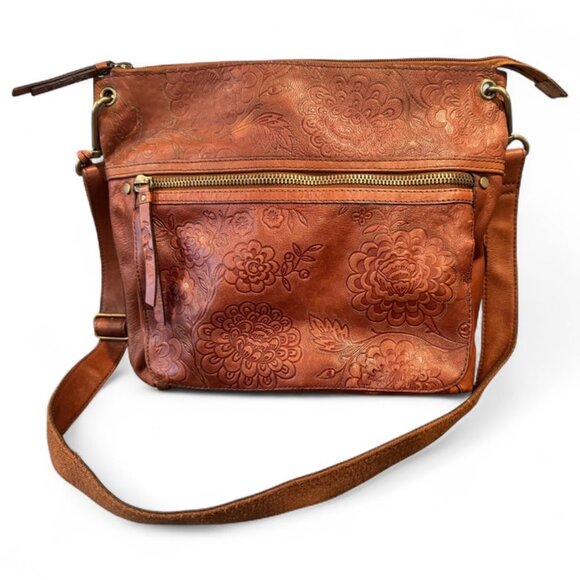 FOSSIL Women's Red Orange Leather Croc Embossed Shoulder Bag Purse - Picture 1 of 15